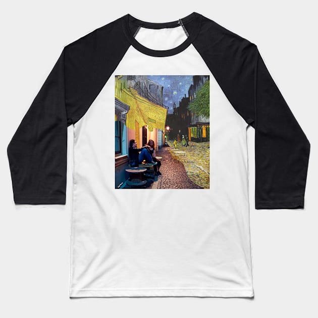 Van Gogh Café Terrace at Night and Jessie and Celine in Before Sunrise Baseball T-Shirt by luigi-tarini